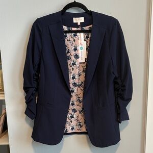 NWT Skies Are Blue Navy Collarless Raja Blazer